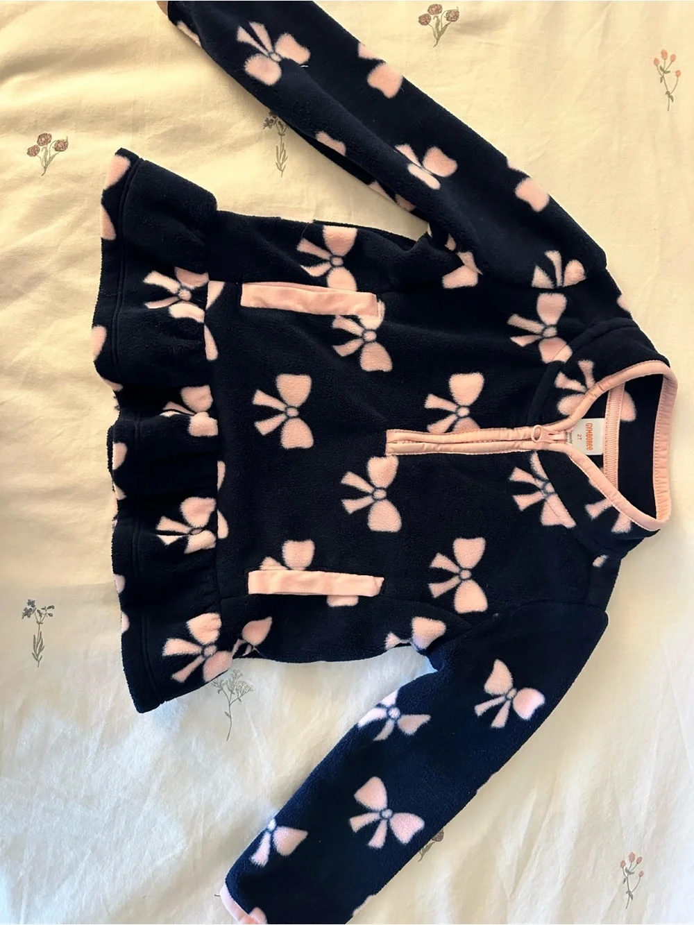 Gymboree Navy & Pink Bow-Print Fleece Hoodie